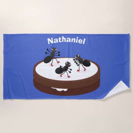 ハッピーアリ氷スケートで滑るオンクッキーマンガ ビーチタオル (正面)