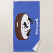 ハッピーアリ氷スケートで滑るオンクッキーマンガ ビーチタオル (正面)