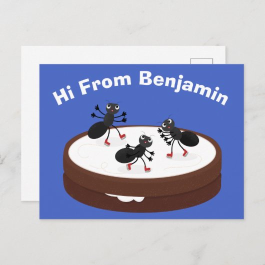 ハッピーアリ氷スケートで滑るオンクッキーマンガ ポストカード (正面/裏面)