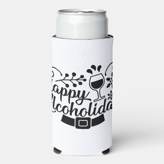 ハッピーアルコホリデイズ |おもしろいクリスマス飲酒おもしろい スリム缶クーラー (Seltzer正面)