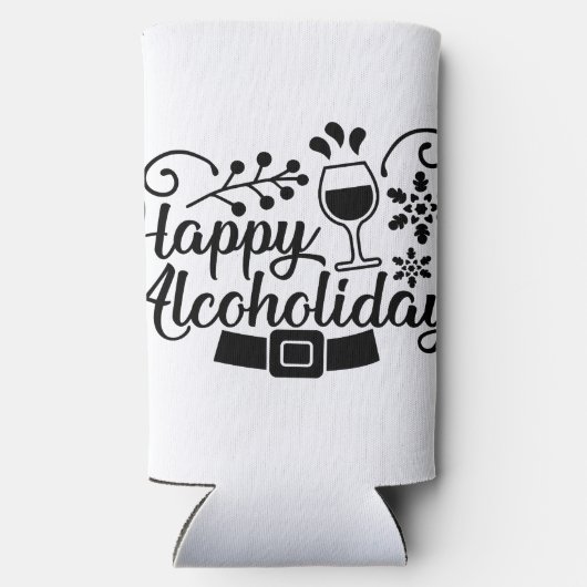 ハッピーアルコホリデイズ |おもしろいクリスマス飲酒おもしろい スリム缶クーラー (裏面)