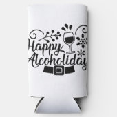 ハッピーアルコホリデイズ |おもしろいクリスマス飲酒おもしろい スリム缶クーラー (正面)