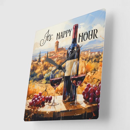 ハッピーアワーイタリアンクランドスケープワインアートクロック スクエア壁時計 (傾斜)