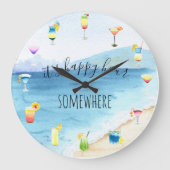 ハッピーアワーサイトロピカルカクテルウォーターカラー ラージ壁時計 (正面)