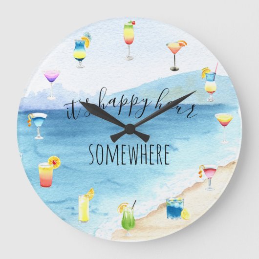 ハッピーアワーサイトロピカルカクテルウォーターカラー ラージ壁時計 (正面)