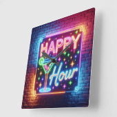 ハッピーアワーサインオンレインボーブリック スクエア壁時計 (傾斜)