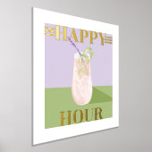 ハッピーアワーレトロピンクカクテルウォーターカラーアート 箔ポスター (レイダウン)