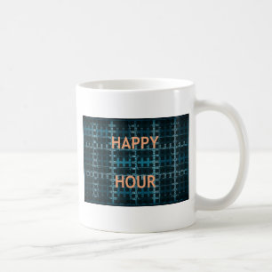 ハッピーアワー文字ブルーベクターアートプリント コーヒーマグカップ
