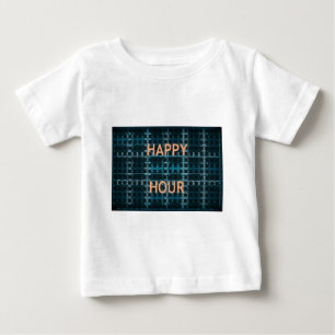 ハッピーアワー文字ブルーベクターアートプリント ベビーTシャツ