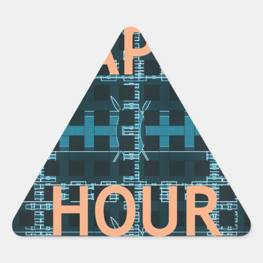 ハッピーアワー文字ブルーベクターアートプリント 三角形シール (正面)