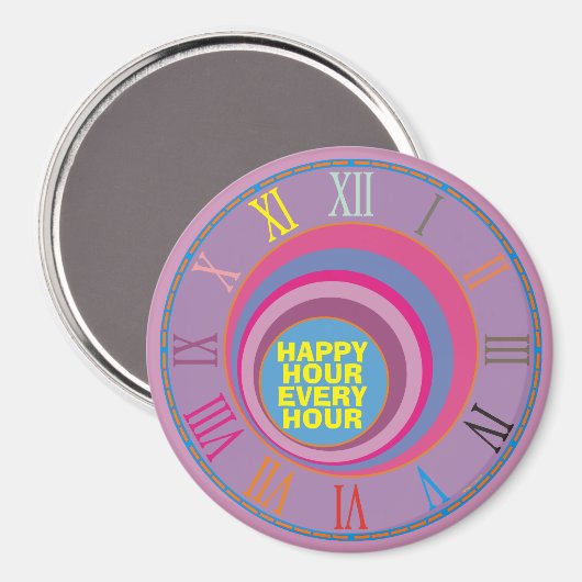 ハッピーアワー毎時ローマ数字時計カラフル マグネット (正面/裏面)
