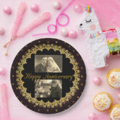 ハッピーアンバニシャーブラック&金ゴールドパーソナライズされたプレート ペーパープレート (パーティー)