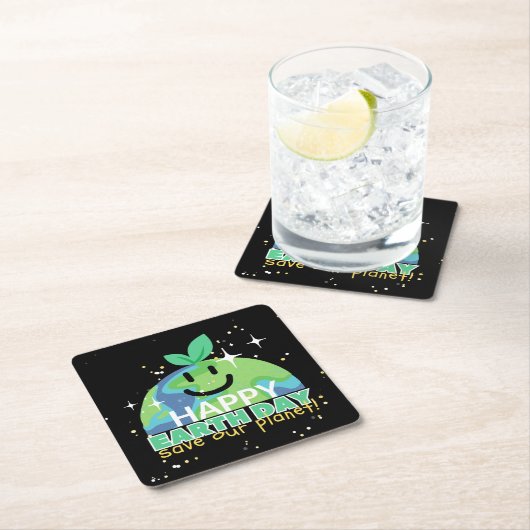 ハッピーアースの日！|あなたの光を消す|デザイン スクエアペーパーコースター (インサイチュ)