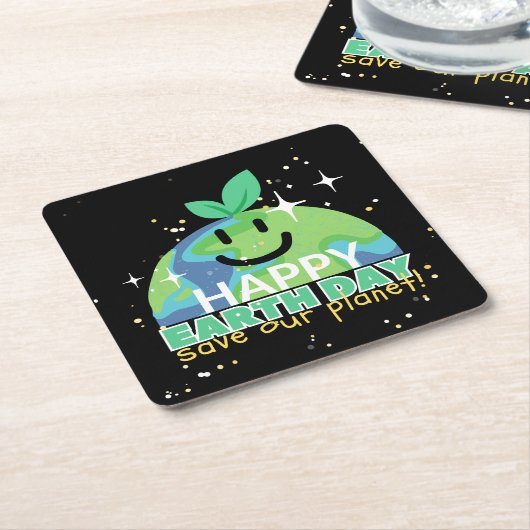 ハッピーアースの日！|あなたの光を消す|デザイン スクエアペーパーコースター (アングル)