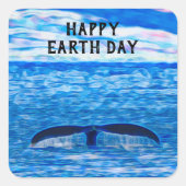 ハッピーアースデイホエールテールブルー海 スクエアシール (正面)