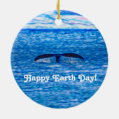 ハッピーアースデイホエールテールブルー海 セラミックオーナメント (裏面)