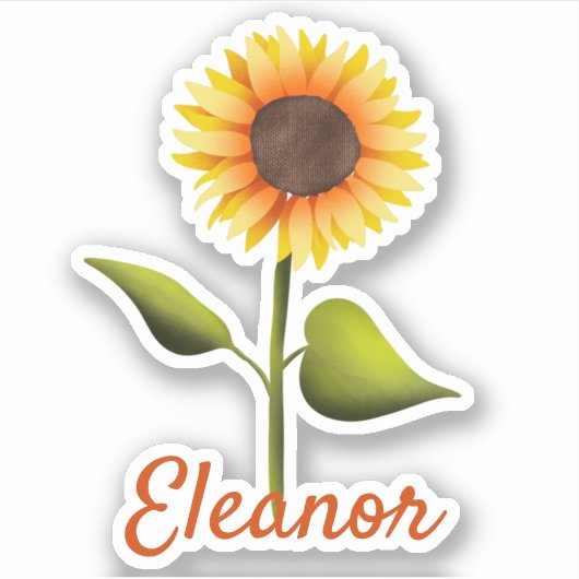 ハッピーイエローオレンジヒマワリパーソナライズされたの名前 シール (正面)
