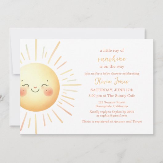 ハッピーイエローサンシャインかわいいボホベイビーシャワー 招待状 (正面)