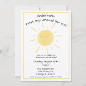 ハッピーイエローサンシャイン男女兼用1st誕生日 招待状 (正面)