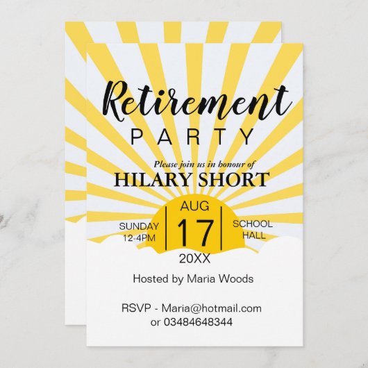 ハッピーイエローサンレイ退職パーティー 招待状 (正面/裏面)