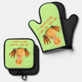 ハッピーイエローダックカスタム文字おもしろい 鍋つかみ&鍋敷きセット (正面/裏面)