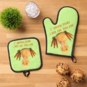 ハッピーイエローダックカスタム文字おもしろい 鍋つかみ&鍋敷きセット (トップダウン)