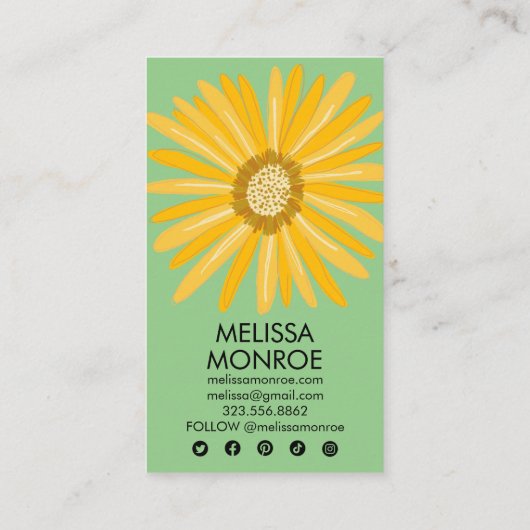 ハッピーイエローデイジーオーダーサンキューソーシャルアイコン 名刺 (裏面)