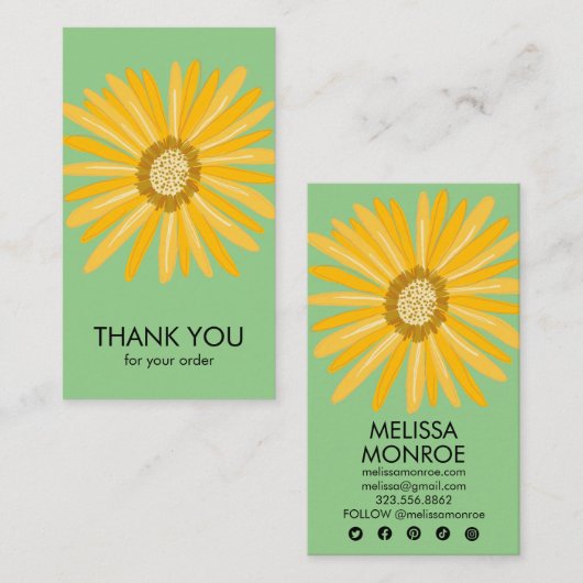 ハッピーイエローデイジーオーダーサンキューソーシャルアイコン 名刺 (正面/裏面)