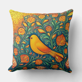 ハッピーイエローバードお洒落アートフォーク旋回 クッション