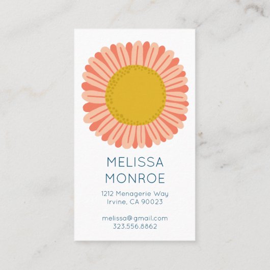 ハッピーイエローピンクデイジーひまわり図解入りの、写真付きの 割引カード (裏面)