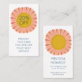 ハッピーイエローピンクデイジーひまわり図解入りの、写真付きの 割引カード (正面/裏面)