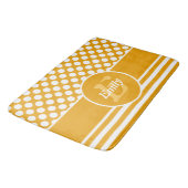 ハッピーイエローホワイト名前付き水玉模様 バスマット (アングル)