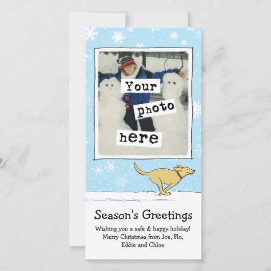 ハッピーイエロー犬 |白いクリスマス |写真 シーズンカード (正面)