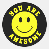 ハッピーイエロー顔ユー素晴らし ラウンドシール (正面)