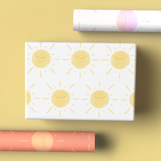 ハッピーイエロー、ピンク、オレンジ色のサンシャインキュートサン ラッピングペーパーシート