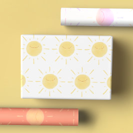 ハッピーイエロー、ピンク、オレンジ色のサンシャインキュートサン ラッピングペーパーシート
