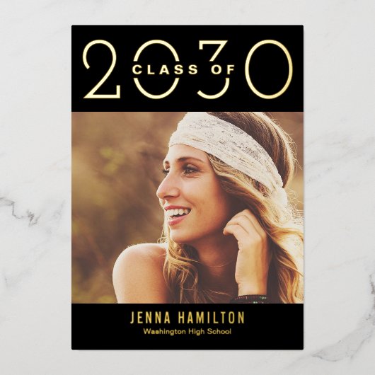 ハッピーイヤーフォイル卒業アナウンス編集可能カラー 箔招待状 (正面)