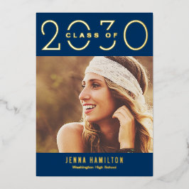 ハッピーイヤーフォイル卒業アナウンス編集可能カラー 箔招待状