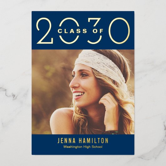 ハッピーイヤーフォイル卒業アナウンス編集可能カラー 箔招待状 (正面)