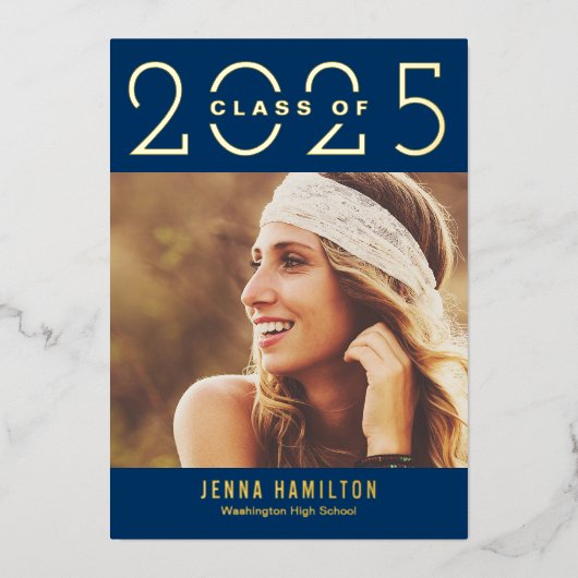 ハッピーイヤーフォイル卒業アナウンス編集可能カラー 箔招待状 (正面)