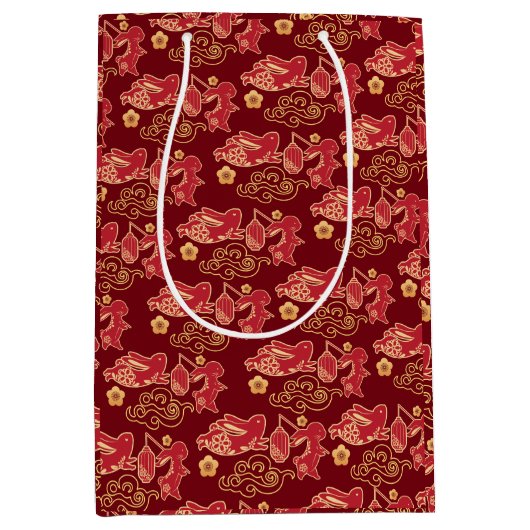 ハッピーイヤー・オブ・ザ・ラビットレッド中国の・ゴールデン ミディアムペーパーバッグ (正面)