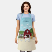 ハッピーイングリッシュクリームゴールデンレトリバーで農場 エプロン (着用した状態)