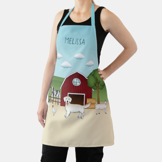 ハッピーイングリッシュクリームゴールデンレトリバーで農場 エプロン (インサイチュ)