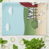 ハッピーイングリッシュクリームゴールデンレトリバーで農場 キッチンタオル (折り畳み)