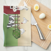 ハッピーイングリッシュクリームゴールデンレトリバーで農場 キッチンタオル (四つ折り)