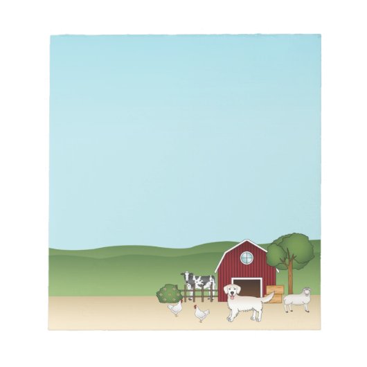 ハッピーイングリッシュクリームゴールデンレトリバーで農場 ノートパッド (正面)