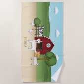 ハッピーイングリッシュクリームゴールデンレトリバーで農場 ビーチタオル (正面)