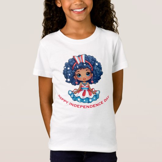 ハッピーインディペンデンスデイかわいいアメリカの人形 Tシャツ (正面)