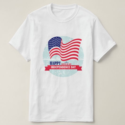 ハッピーインディペンデンスデイアメリカン国旗のイラストレーション Tシャツ (デザイン正面)