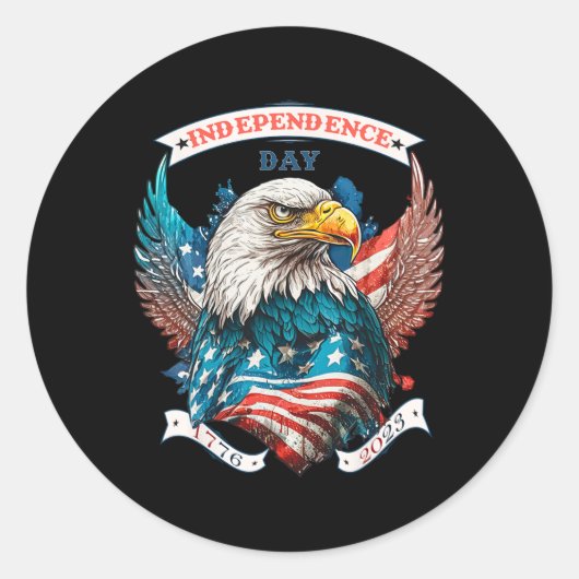 ハッピーインディペンデンスデイAmerican Eagle And Usa Flag ラウンドシール (正面)